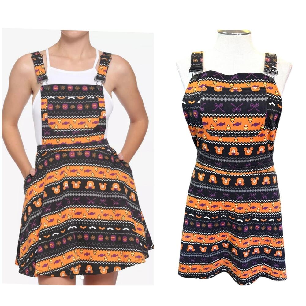 Disney Mickey Minnie Pumpkin Candy Corn Pinafore‎ Overall Dress Her Universe 5X